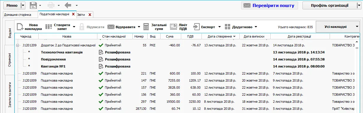 Соната податкові накладні