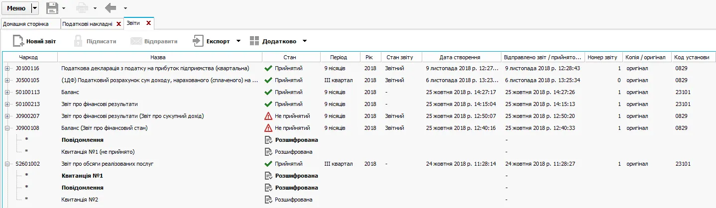 Соната розділ звіти